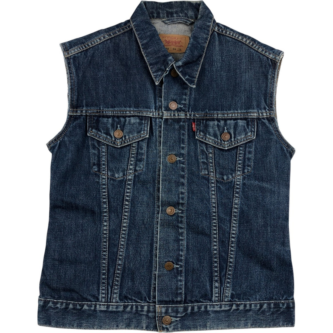 2000'S Levi's 70590-0402 European Model Cut-Off Denim Vest, Men's Size L cotton navy blue type Vintage Second Hand