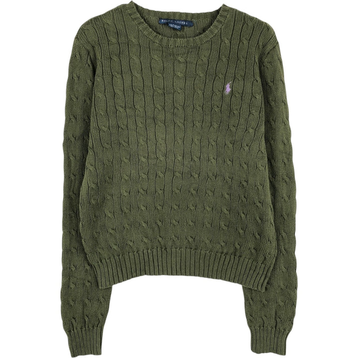 Ralph Lauren cable knit cotton sweater, size L cotton Khaki type Vintage Second Hand