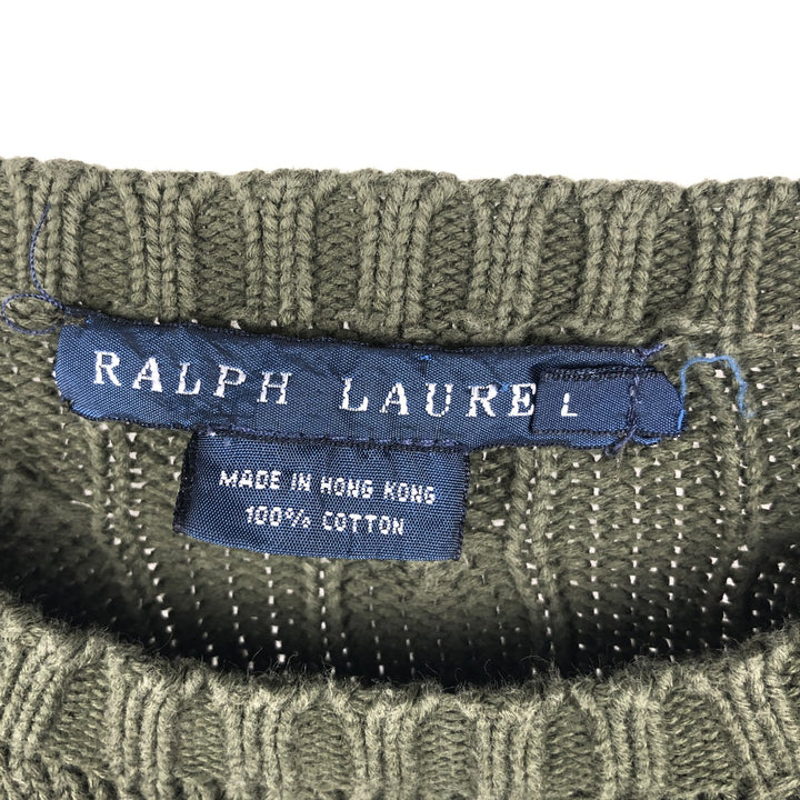 Ralph Lauren cable knit cotton sweater, size L cotton Khaki type Vintage Second Hand