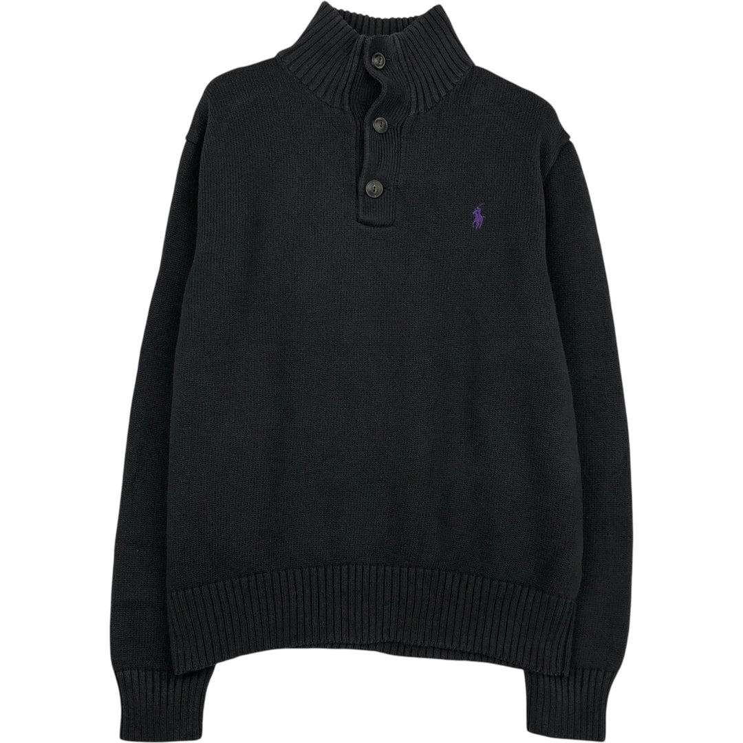 Ralph Lauren POLO RALPH LAUREN Cotton knit half button sweater Women's M size cotton black type Vintage Second Hand