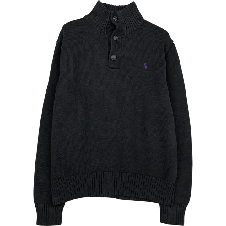 Ralph Lauren POLO RALPH LAUREN Cotton knit half button sweater Women's M size cotton black type Vintage Second Hand
