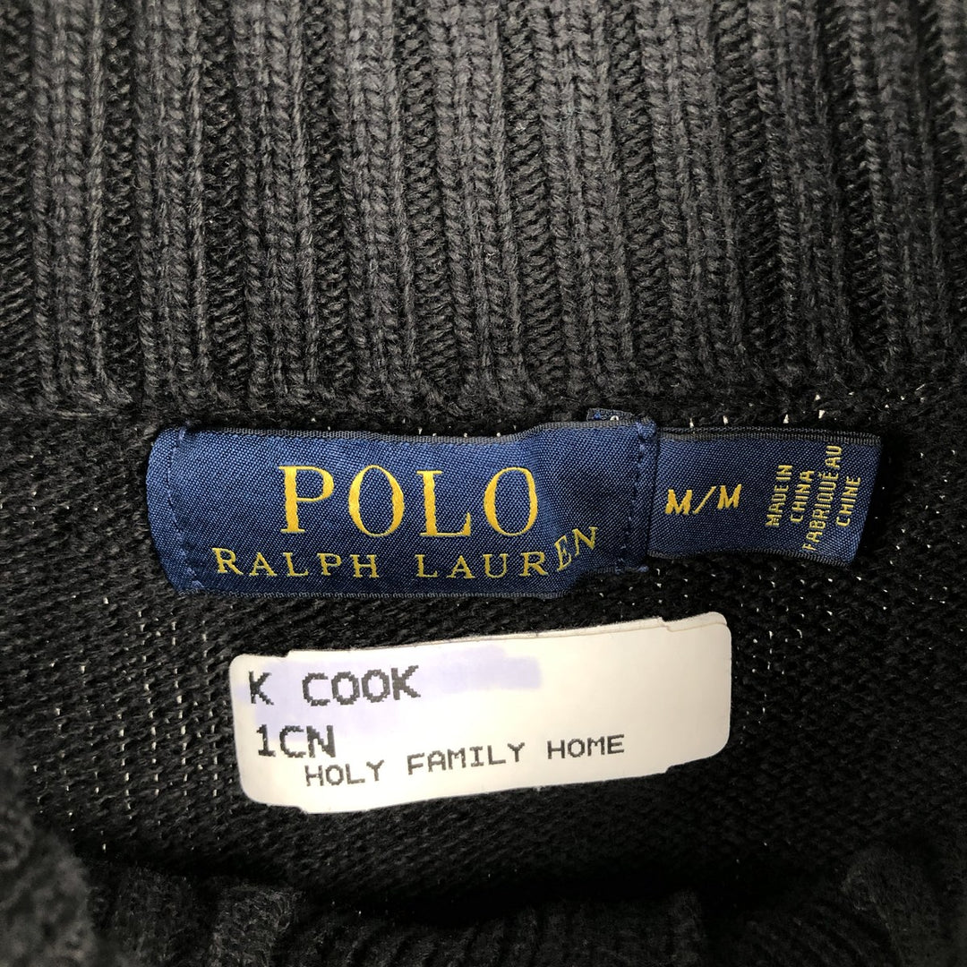 Ralph Lauren POLO RALPH LAUREN Cotton knit half button sweater Women's M size cotton black type Vintage Second Hand
