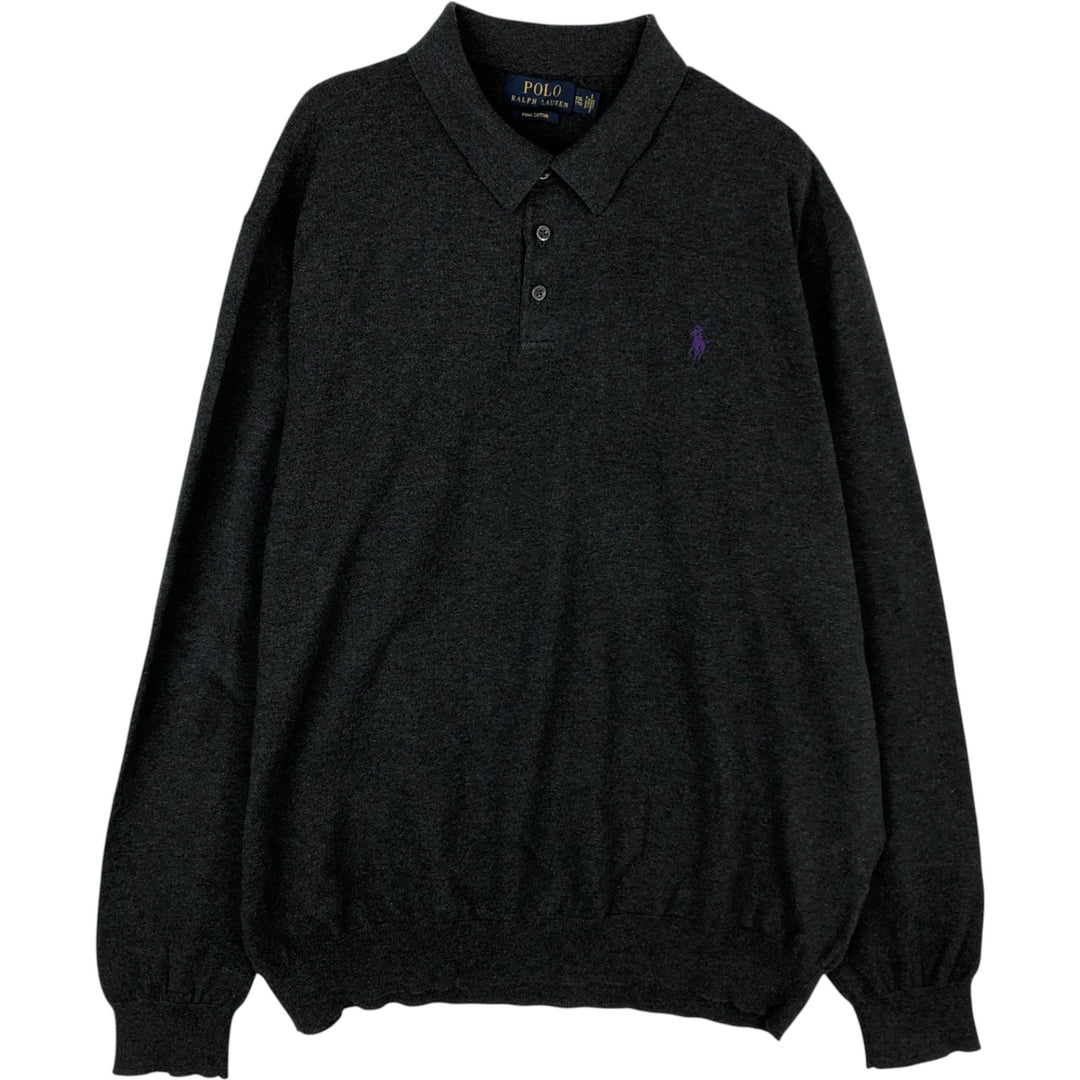 Ralph Lauren POLO RALPH LAUREN polo knit sweater, men's size XXL cotton Charcoal Vintage Second Hand