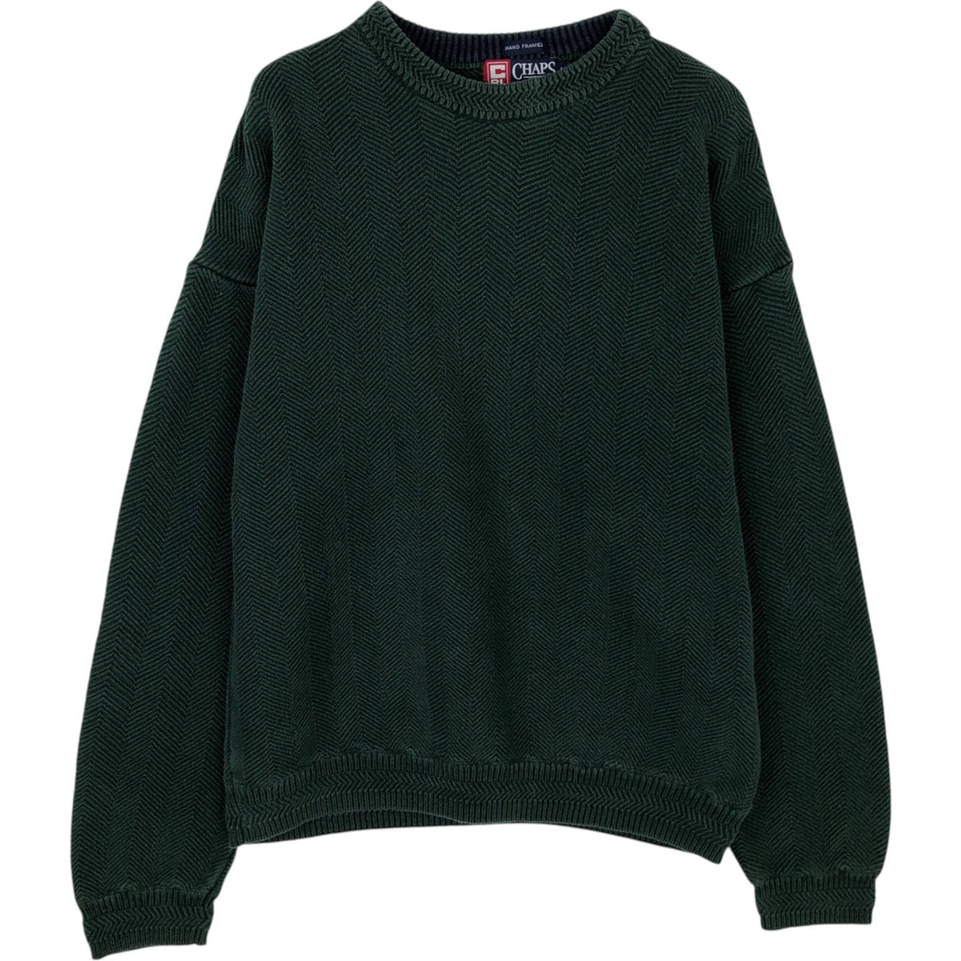 Ralph Lauren CHAPS Herringbone Cotton Knit Sweater, Men's Size L cotton green type Vintage Second Hand