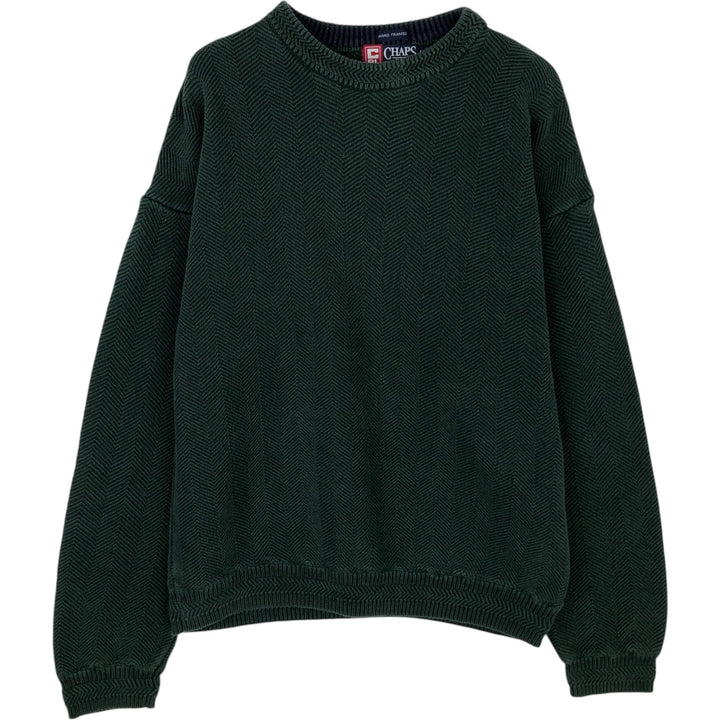 Ralph Lauren CHAPS Herringbone Cotton Knit Sweater, Men's Size L cotton green type Vintage Second Hand