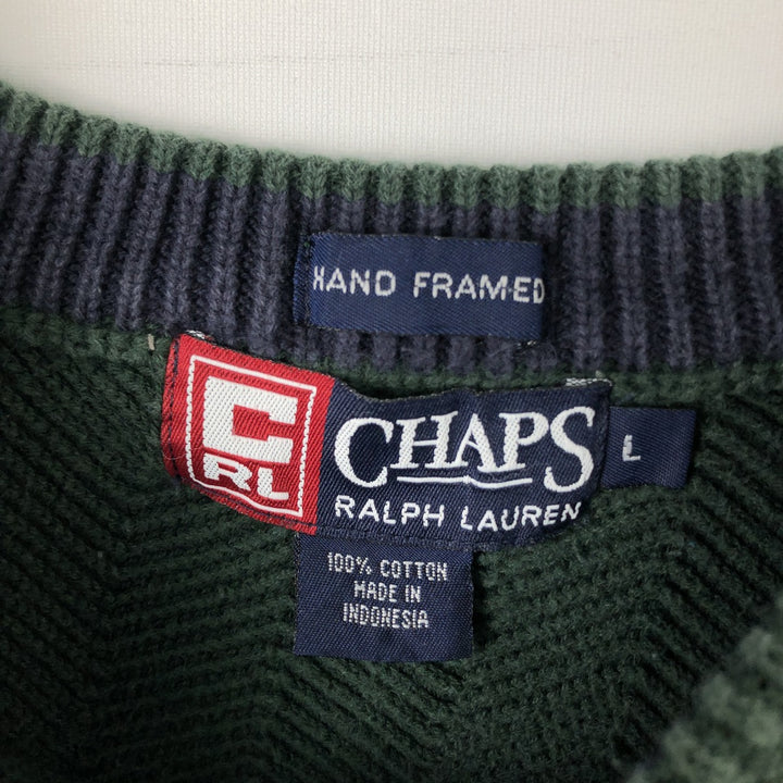 Ralph Lauren CHAPS Herringbone Cotton Knit Sweater, Men's Size L cotton green type Vintage Second Hand