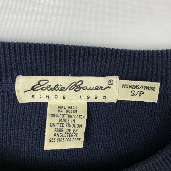 2000'S Eddie Bauer Cotton Knit Sweater, Made in England, Women's Size Small cotton navy blue type Vintage Second Hand