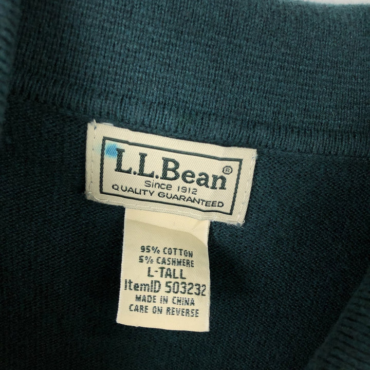 LLBean polo knit sweater, men's size L cotton green type Vintage Second Hand