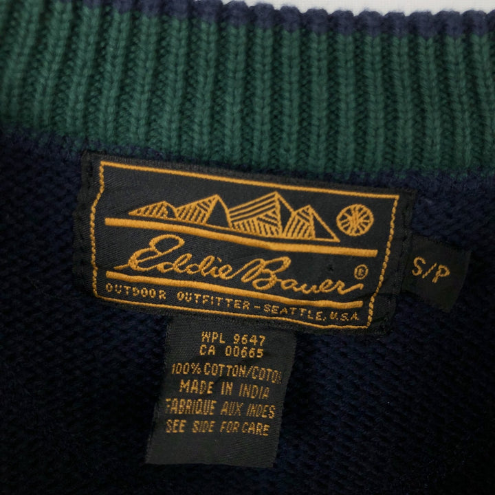 80s-90'S Eddie Bauer Black Tag Cotton Knit Sweater, Men's Size Small cotton navy blue type Vintage Second Hand