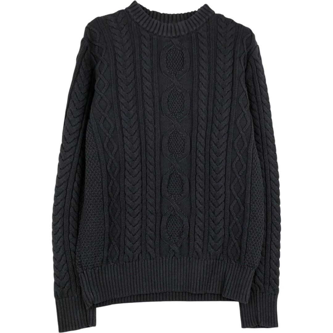 90'S LLBean Vintage Cable Knit Cotton Sweater, Men's Size Small cotton Charcoal Vintage Second Hand