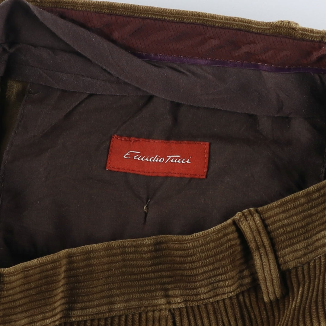 Emidio Tucci One-Tuck Corduroy Pants, Made in Spain, Men's Size W34 cotton brown type Vintage Second Hand