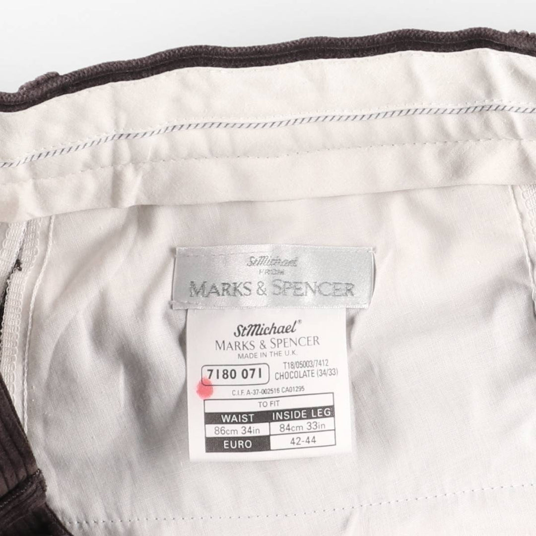 Marks and Spencer Wide Ribbed Corduroy Pants, Made in the UK, Men's, Size W34 cotton chocolate Vintage Second Hand