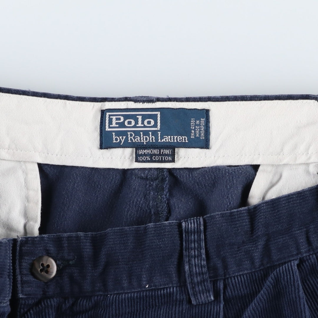 Ralph Lauren POLO by Ralph Lauren HAMMOND PANT, two-pleat corduroy pants, men's size W36. cotton navy blue type Vintage Second Hand