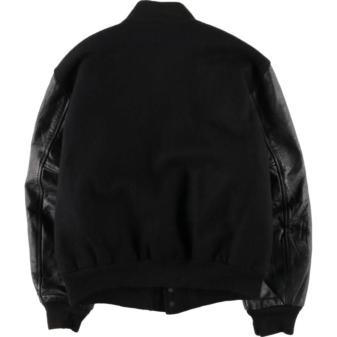 Vintage 1980'S Batwin Varsity Jacket with Padded Leather Sleeves and Wool Buttons, Made in USA, Men's Size Medium Recycled wool black type Vintage Second Hand