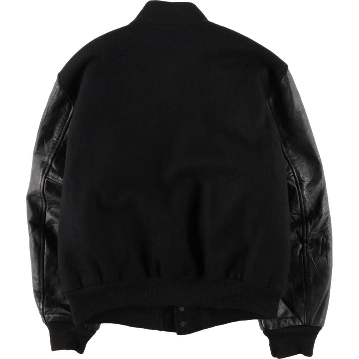 Vintage 1980'S Batwin Varsity Jacket with Padded Leather Sleeves and Wool Buttons, Made in USA, Men's Size Medium Recycled wool black type Vintage Second Hand