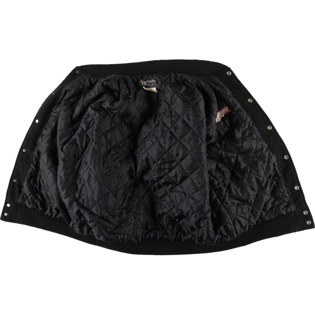 Vintage 1980'S Batwin Varsity Jacket with Padded Leather Sleeves and Wool Buttons, Made in USA, Men's Size Medium Recycled wool black type Vintage Second Hand