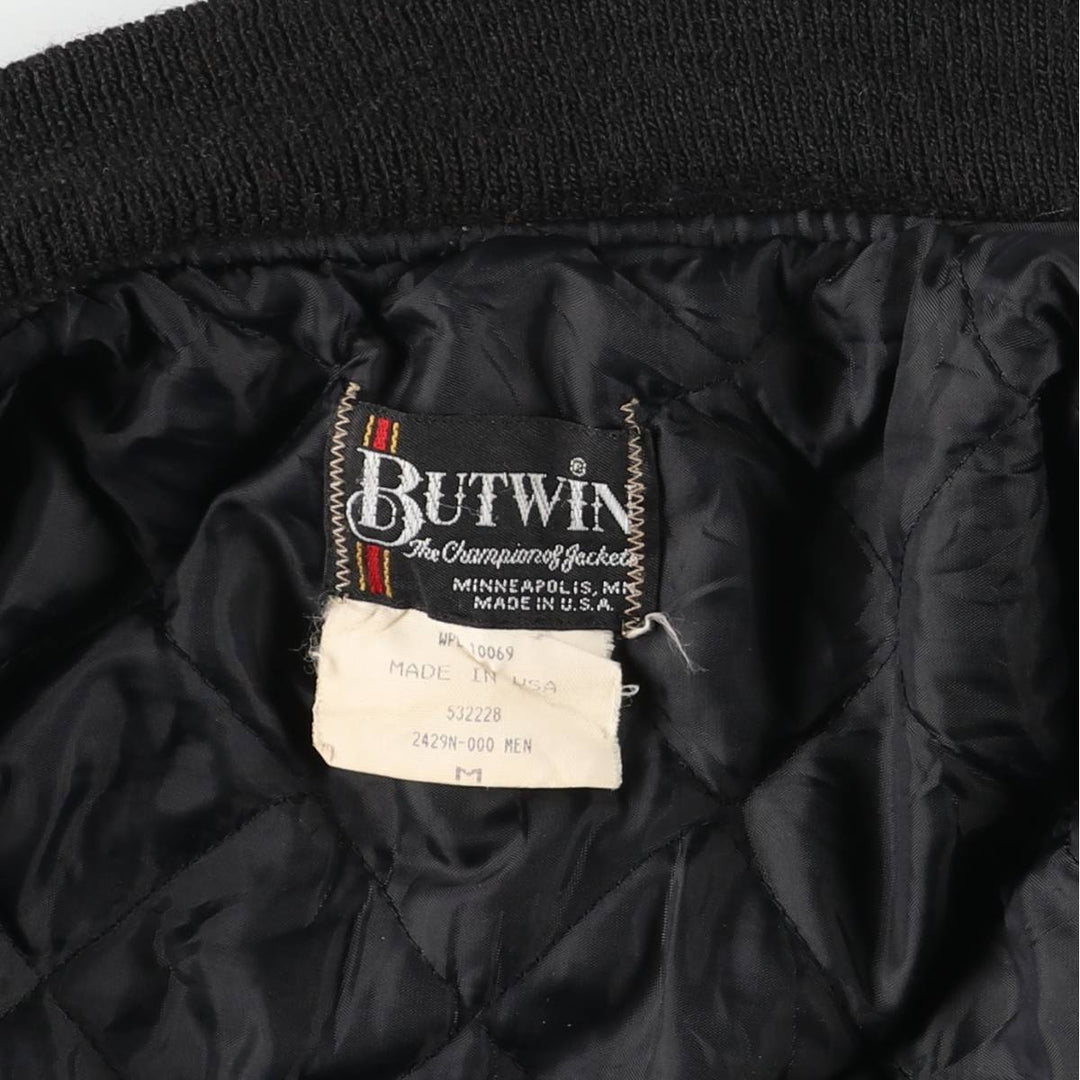 Vintage 1980'S Batwin Varsity Jacket with Padded Leather Sleeves and Wool Buttons, Made in USA, Men's Size Medium Recycled wool black type Vintage Second Hand