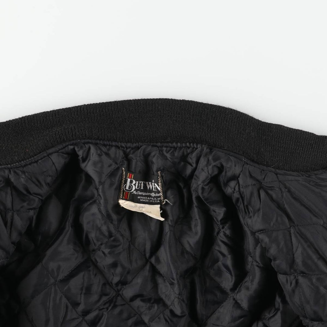 Vintage 1980'S Batwin Varsity Jacket with Padded Leather Sleeves and Wool Buttons, Made in USA, Men's Size Medium Recycled wool black type Vintage Second Hand