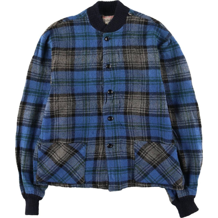 Deacon Brothers Check Pattern Wool Varsity Jacket, Men's Medium, Vintage wool blue type Vintage Second Hand