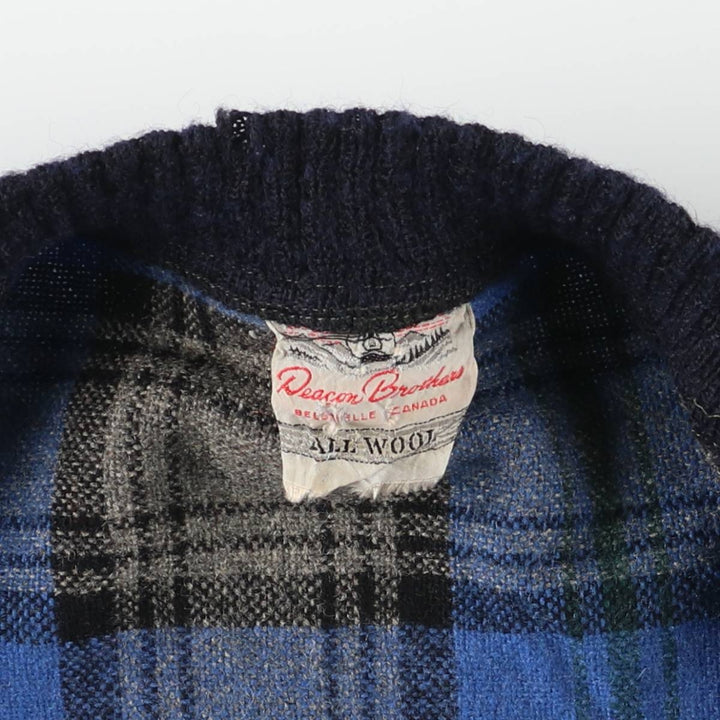 Deacon Brothers Check Pattern Wool Varsity Jacket, Men's Medium, Vintage wool blue type Vintage Second Hand