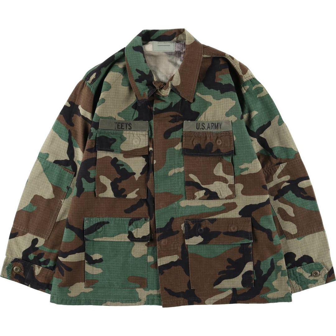 US Military TRU SPEC Camouflage Pattern Woodland Camo BDU Military Jacket, Large-Short, Men's Size L cotton Khaki type Vintage Second Hand