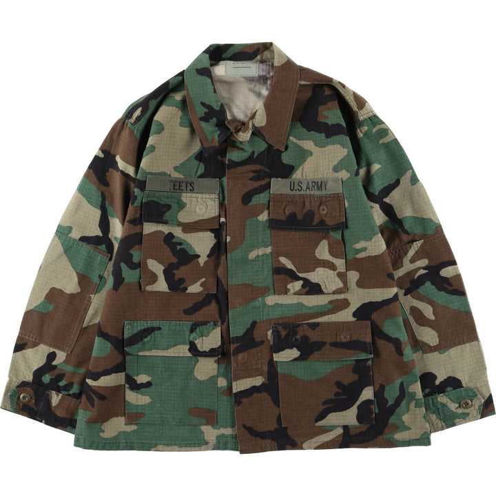 US Military TRU SPEC Camouflage Pattern Woodland Camo BDU Military Jacket, Large-Short, Men's Size L cotton Khaki type Vintage Second Hand