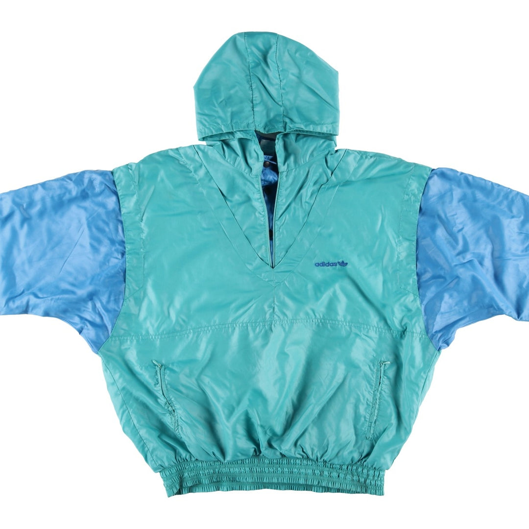Vintage 1980'S Adidas hooded warm-up pullover, size 7-8, men's XXL. polyamide Emerald green Vintage Second Hand
