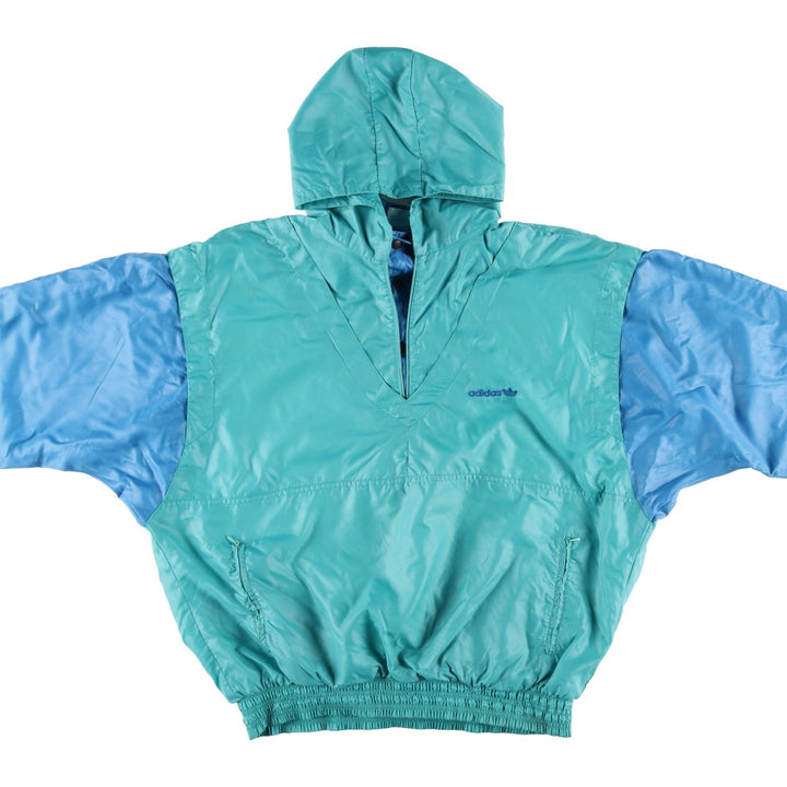 Vintage 1980'S Adidas hooded warm-up pullover, size 7-8, men's XXL. polyamide Emerald green Vintage Second Hand