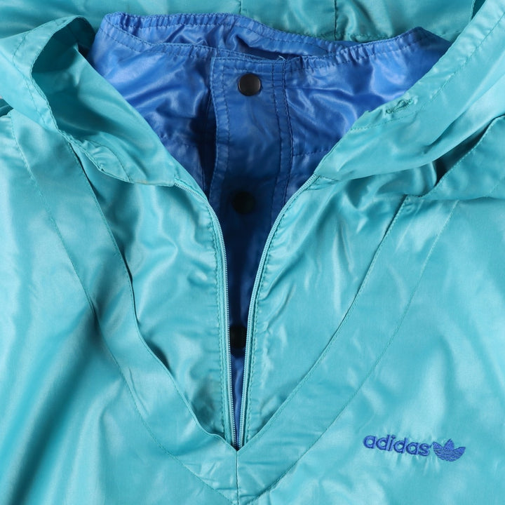 Vintage 1980'S Adidas hooded warm-up pullover, size 7-8, men's XXL. polyamide Emerald green Vintage Second Hand