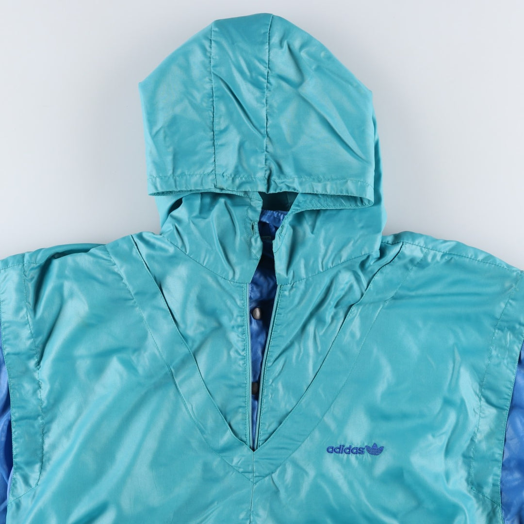Vintage 1980'S Adidas hooded warm-up pullover, size 7-8, men's XXL. polyamide Emerald green Vintage Second Hand