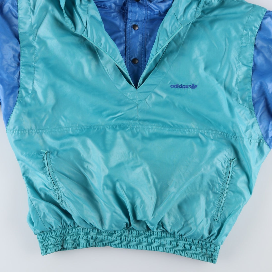 Vintage 1980'S Adidas hooded warm-up pullover, size 7-8, men's XXL. polyamide Emerald green Vintage Second Hand