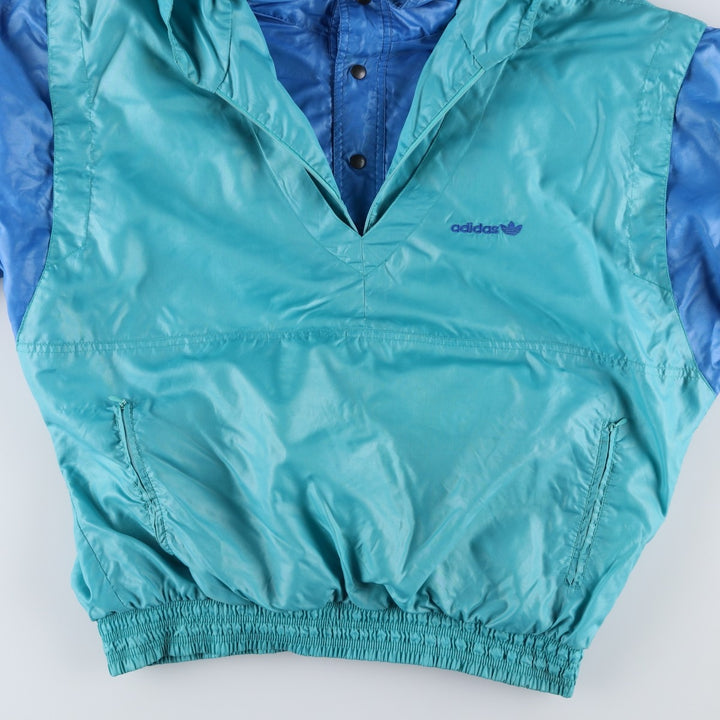 Vintage 1980'S Adidas hooded warm-up pullover, size 7-8, men's XXL. polyamide Emerald green Vintage Second Hand