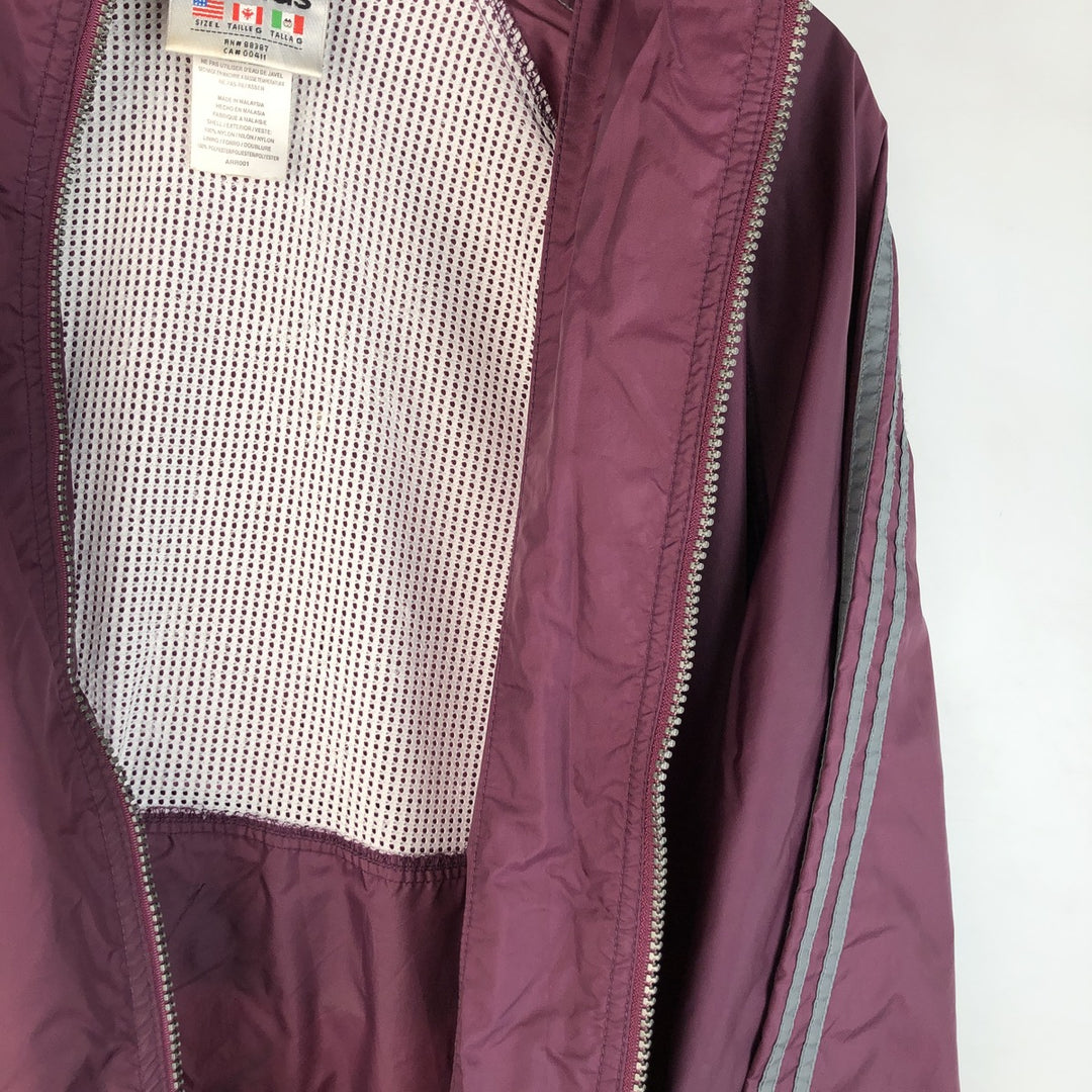 90'S Adidas Nylon Jacket, Men's Size L, Vintage Nylon wine-red Vintage Second Hand