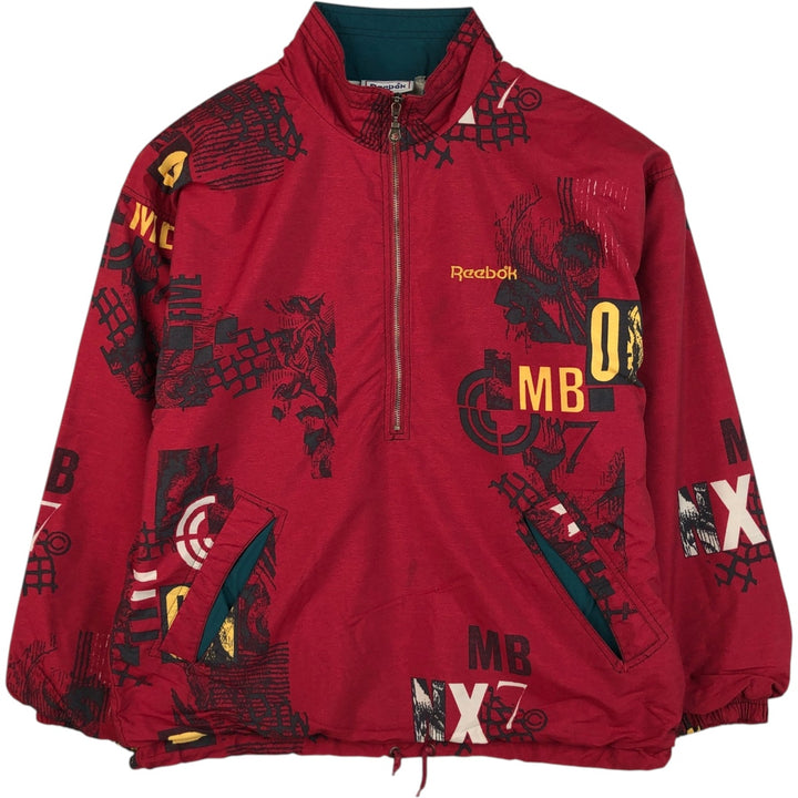 Reebok Half-Zip All-Over Print Warm-Up Pullover, Men's XL unclear red type Vintage Second Hand