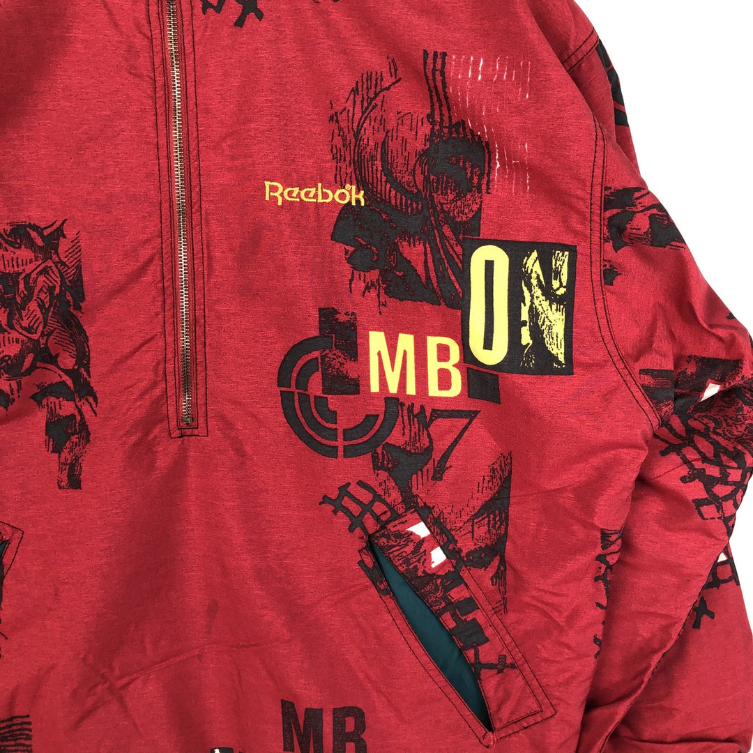 Reebok Half-Zip All-Over Print Warm-Up Pullover, Men's XL unclear red type Vintage Second Hand