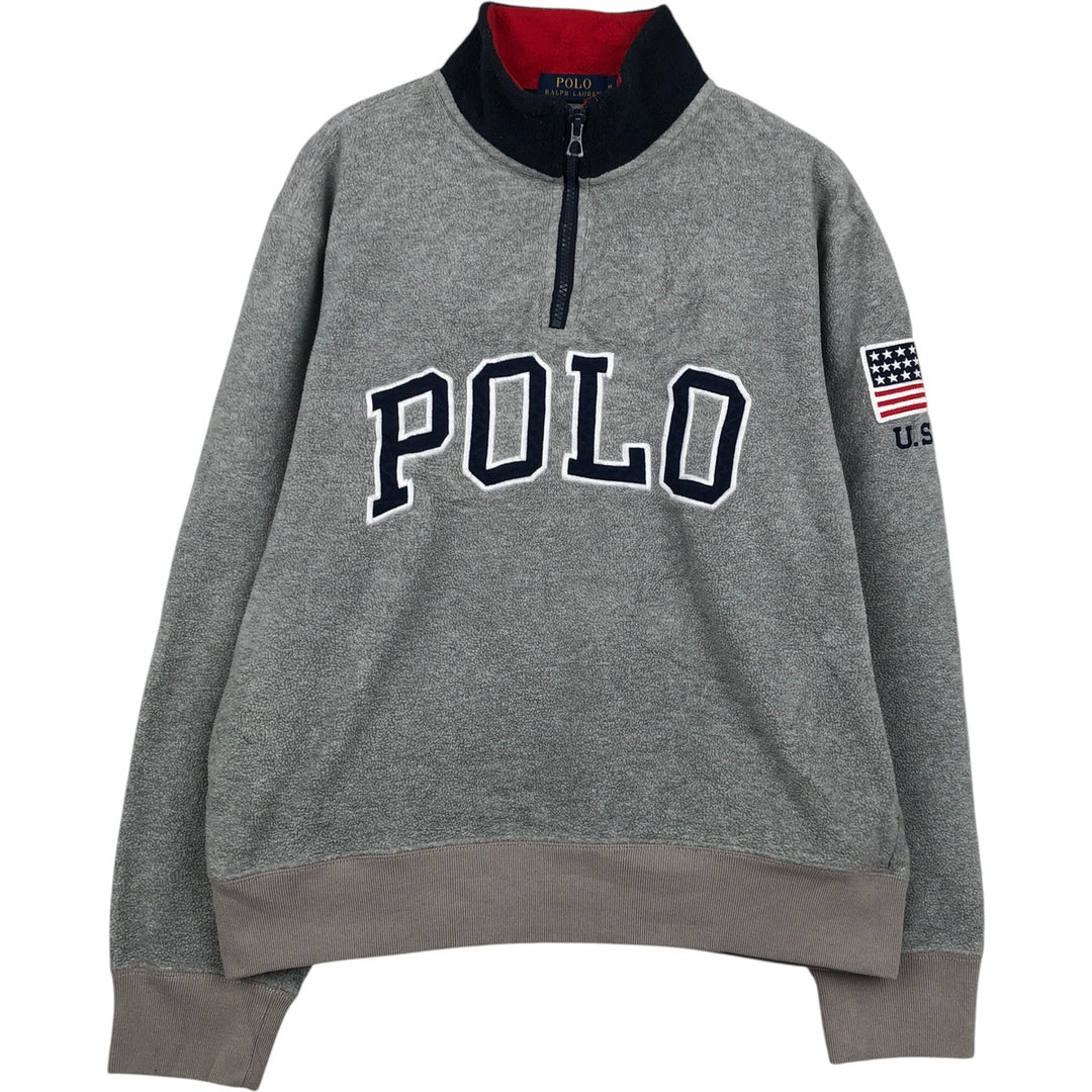 Ralph Lauren POLO RALPH LAUREN Stars and Stripes Half-Zip Fleece Pullover, Men's Size Medium polyester gray type Vintage Second Hand