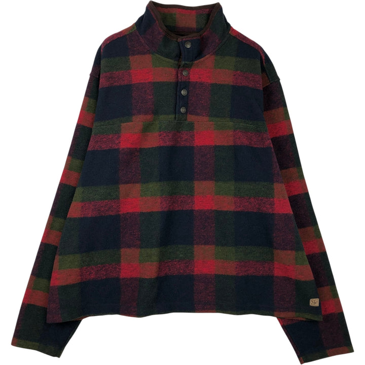 JOHN WAYNE Check Pattern Half-Snap Fleece Pullover, Men's XXL polyester red type Vintage Second Hand
