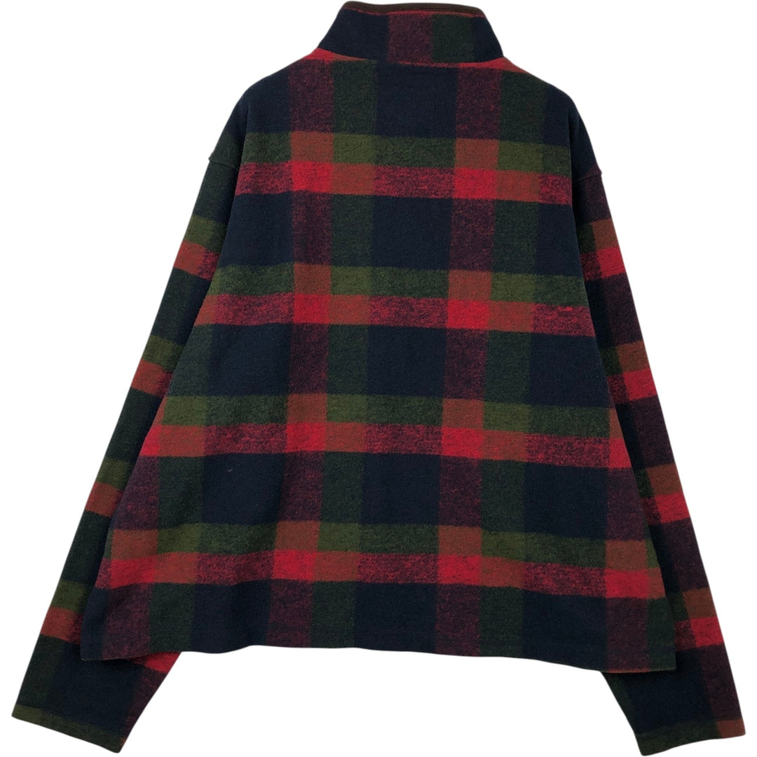 JOHN WAYNE Check Pattern Half-Snap Fleece Pullover, Men's XXL polyester red type Vintage Second Hand