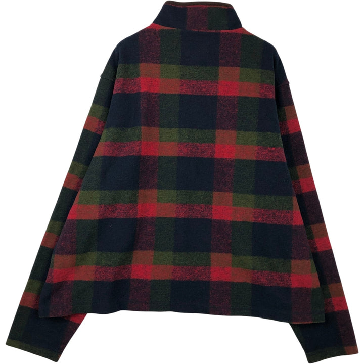 JOHN WAYNE Check Pattern Half-Snap Fleece Pullover, Men's XXL polyester red type Vintage Second Hand