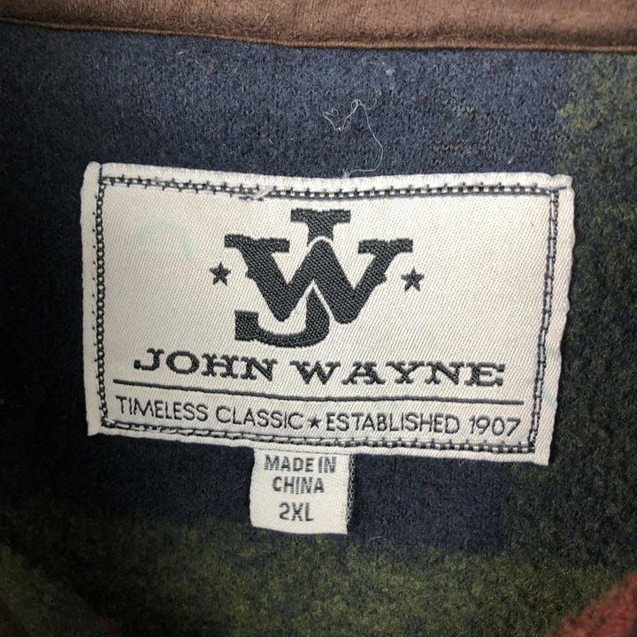 JOHN WAYNE Check Pattern Half-Snap Fleece Pullover, Men's XXL polyester red type Vintage Second Hand