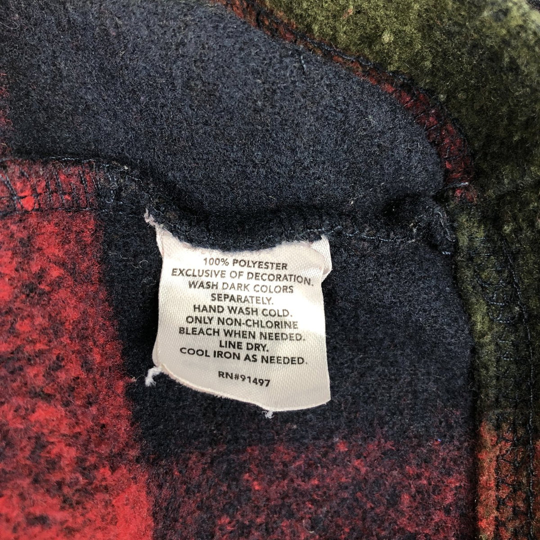 JOHN WAYNE Check Pattern Half-Snap Fleece Pullover, Men's XXL polyester red type Vintage Second Hand