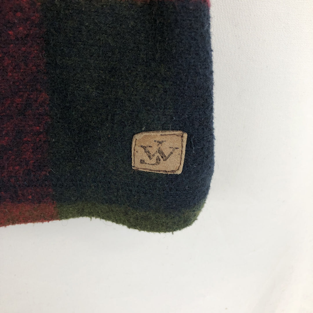 JOHN WAYNE Check Pattern Half-Snap Fleece Pullover, Men's XXL polyester red type Vintage Second Hand