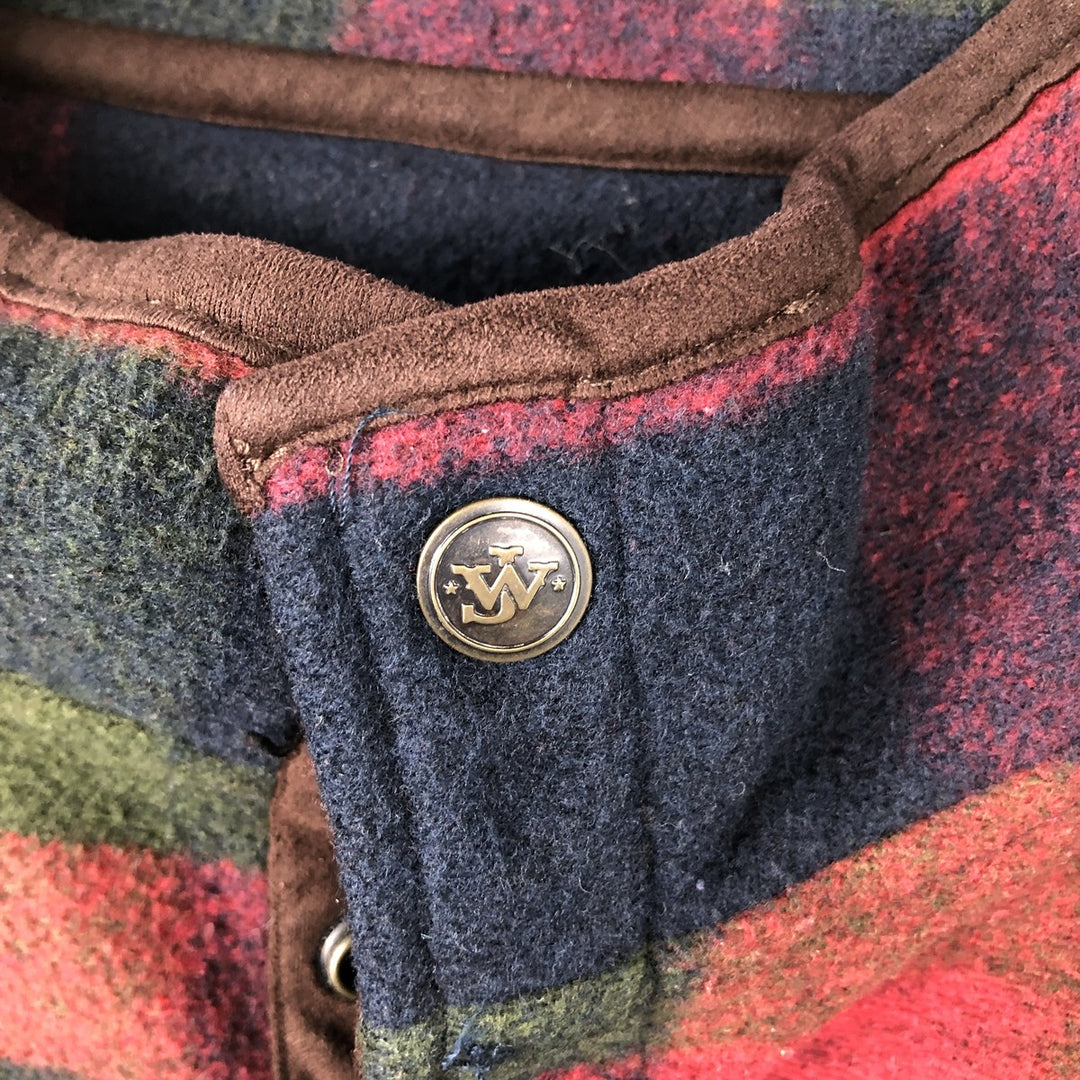JOHN WAYNE Check Pattern Half-Snap Fleece Pullover, Men's XXL polyester red type Vintage Second Hand