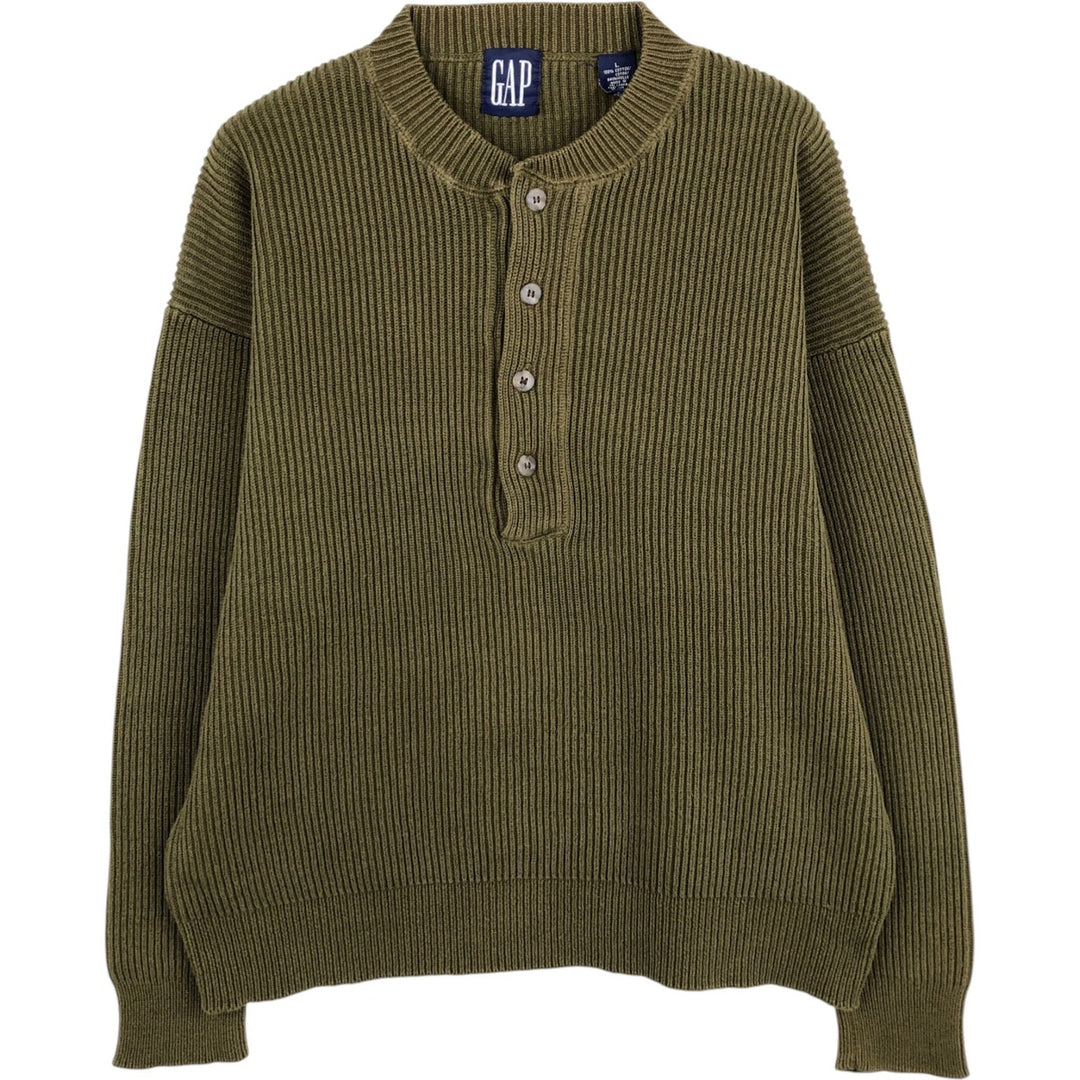 90'S GAP Vintage Ribbed Henley Cotton Knit Sweater, Men's Size L cotton Khaki type Vintage Second Hand