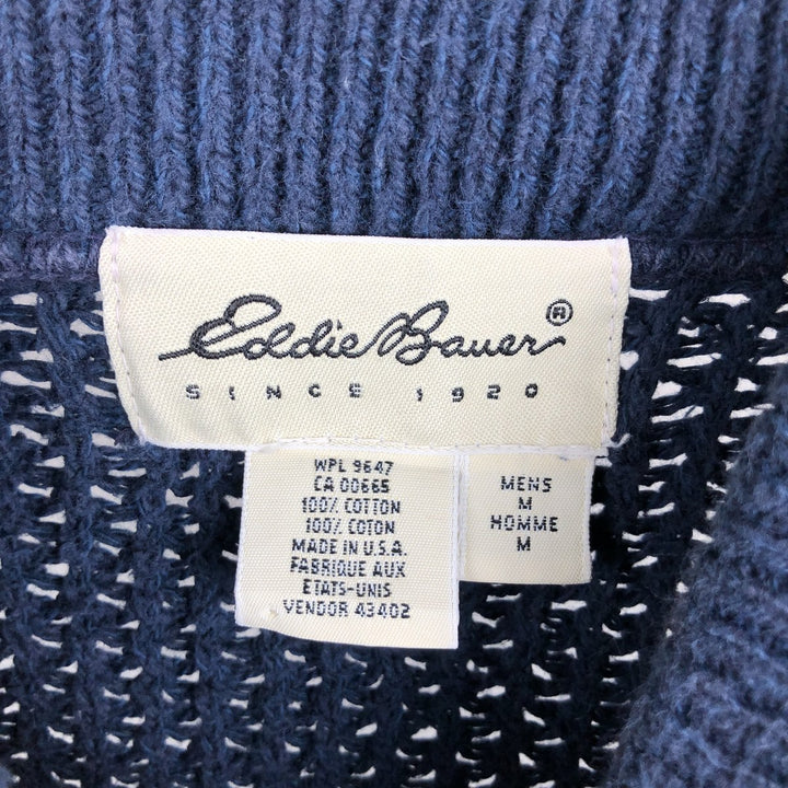 2000'S Eddie Bauer Henley neck ribbed cotton knit sweater, Made in USA, Men's size M cotton navy blue type Vintage Second Hand