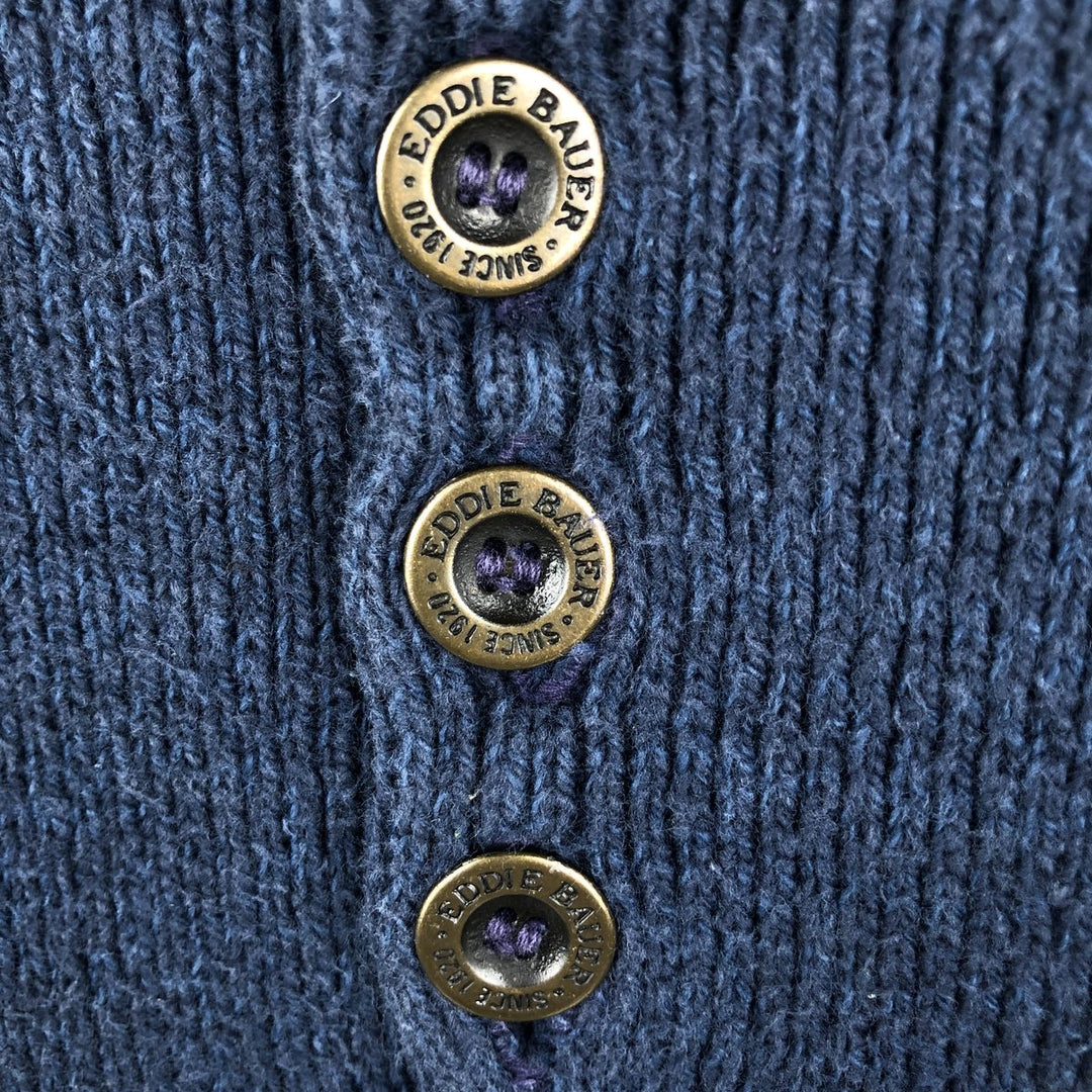 2000'S Eddie Bauer Henley neck ribbed cotton knit sweater, Made in USA, Men's size M cotton navy blue type Vintage Second Hand