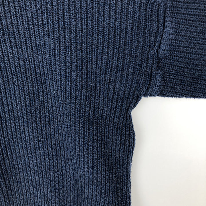 2000'S Eddie Bauer Henley neck ribbed cotton knit sweater, Made in USA, Men's size M cotton navy blue type Vintage Second Hand