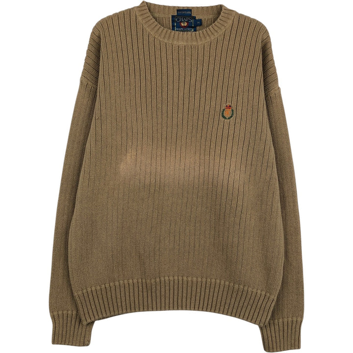 Vintage 1980'S Ralph Lauren Chaps ribbed cotton knit sweater, size M, men's cotton Khaki type brown Vintage Second Hand