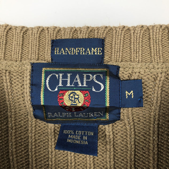 Vintage 1980'S Ralph Lauren Chaps ribbed cotton knit sweater, size M, men's cotton Khaki type brown Vintage Second Hand