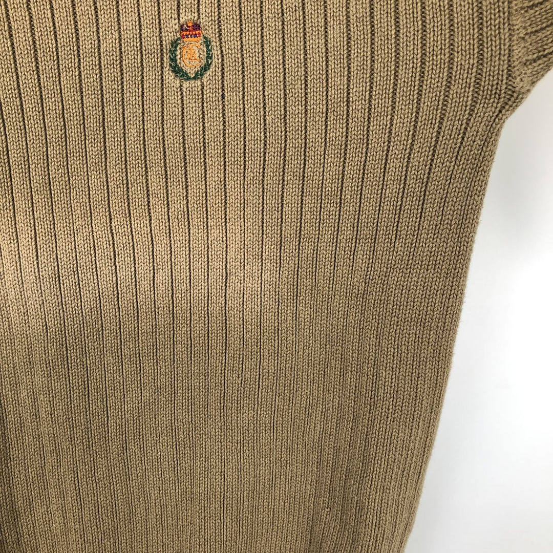 Vintage 1980'S Ralph Lauren Chaps ribbed cotton knit sweater, size M, men's cotton Khaki type brown Vintage Second Hand